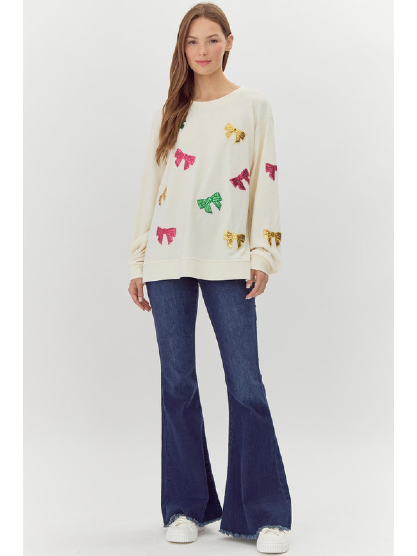 Jodifl Ribbon sequins patch sweatshirts top