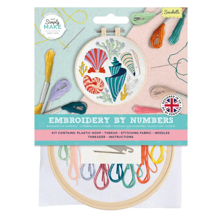 Simply Make Embroidery By Numbers Seashells Craft Stitch Kit