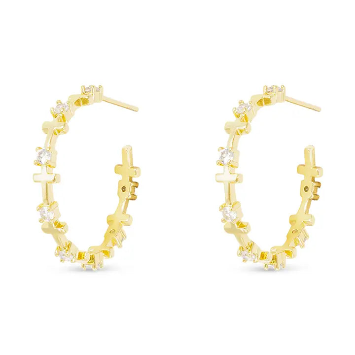 Amanda Blu Cz Infinity Cross Hoop Earrings-Yellow Gold