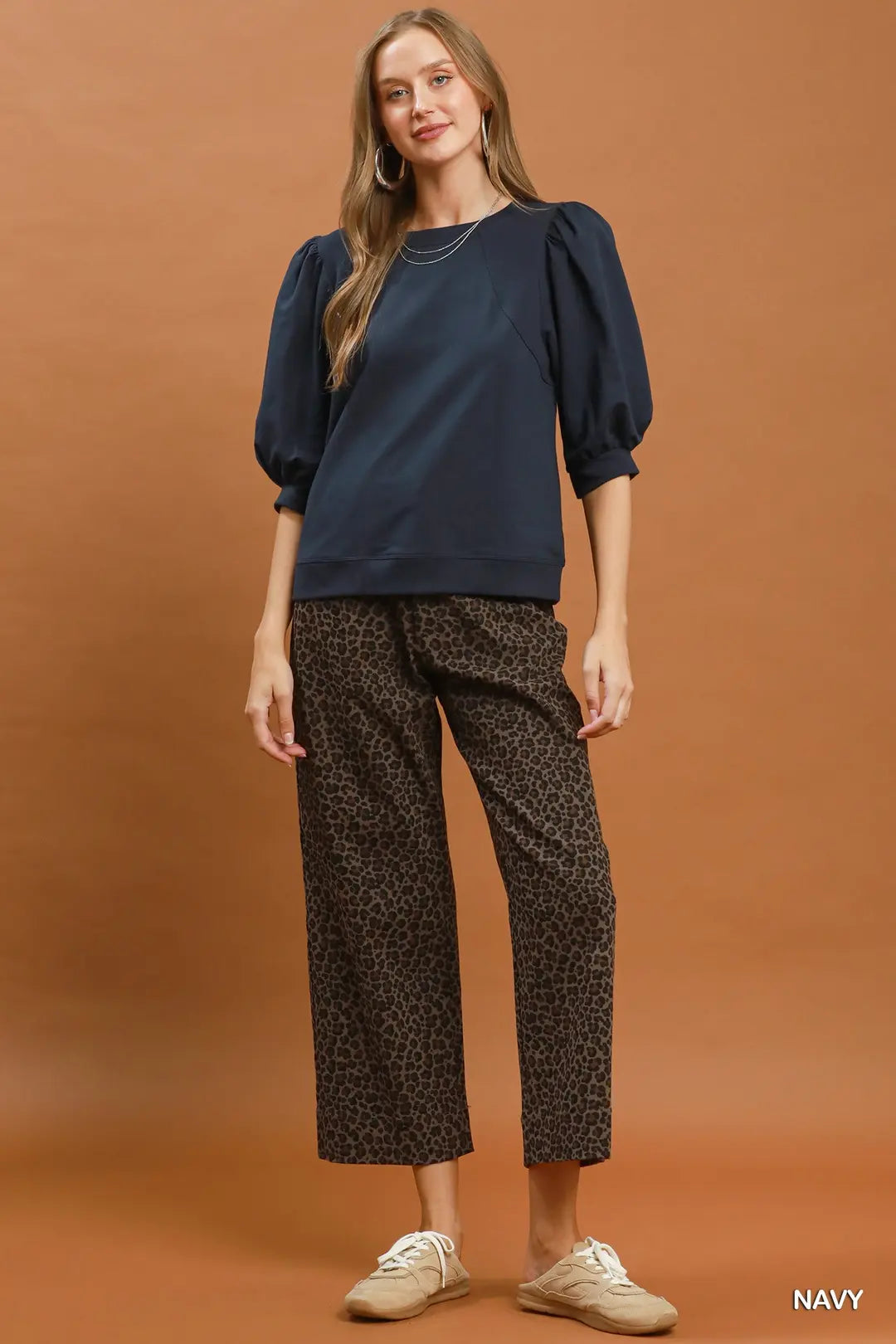 Umgee Puff Sleeve Pullover Sweatshirt Top