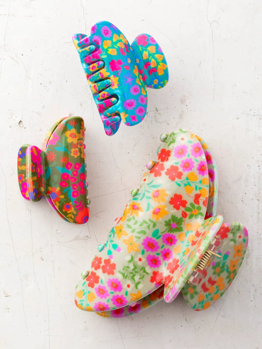Natural Life Floral Claw Clips, Set of 3