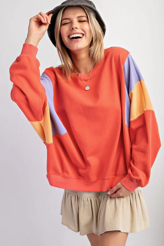 Easel Color Block Terry Knit Pullover