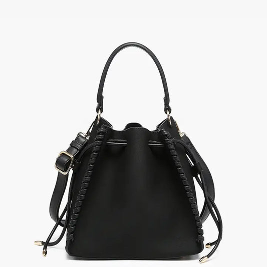 Jen & Co Elsa Faux Suede Bucket Bag w/ Whipstitch Trim-Black