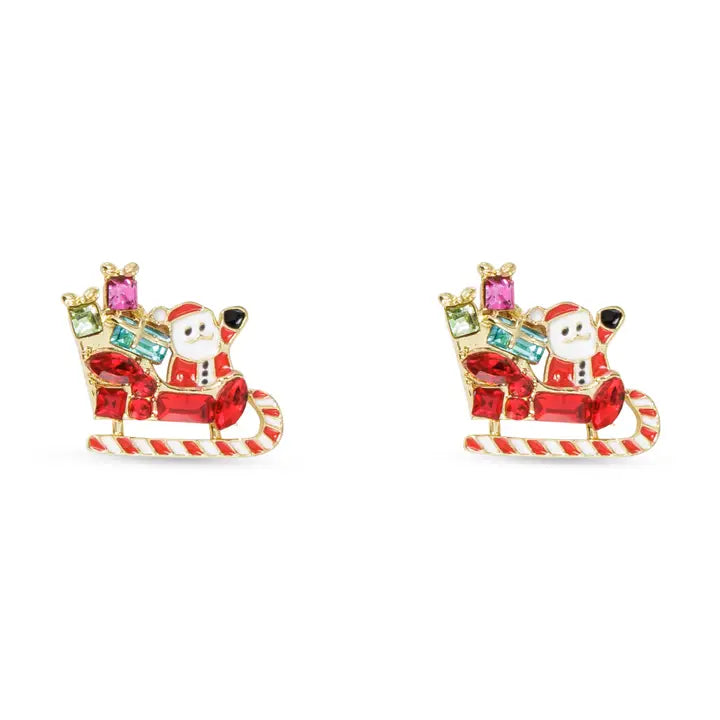 Amanda Blu Gold Earrings Santa in Cz Sleigh