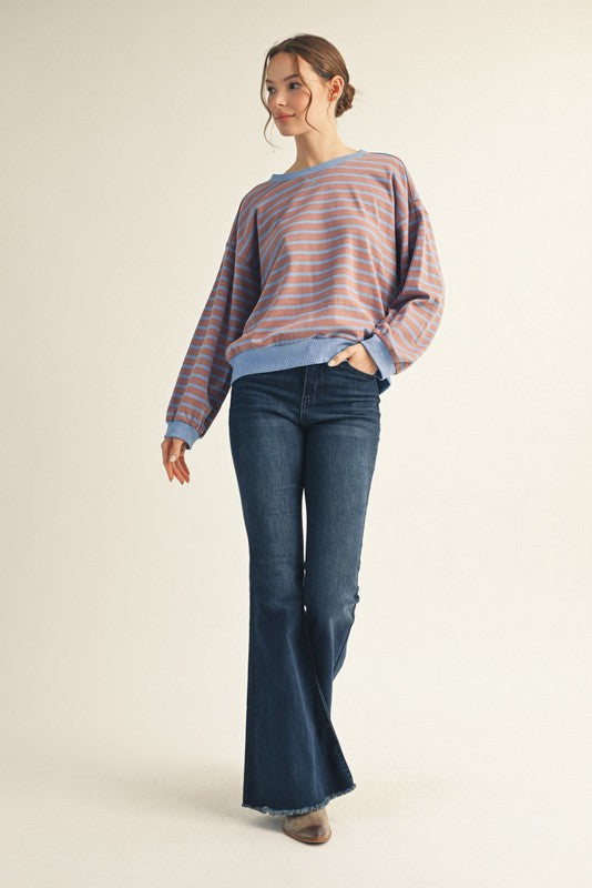 Jodifl V-notched Neck Stripe Top