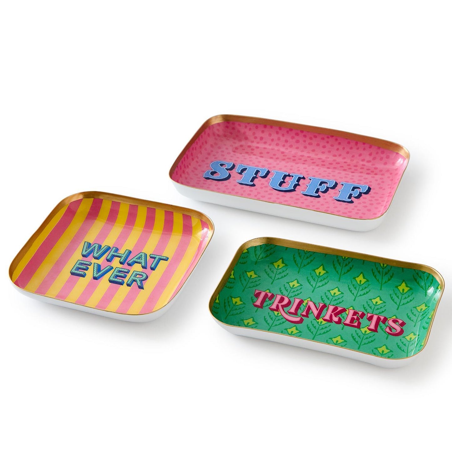 TWO'S COMPANY METAL TRINKET TRAYS WITH SAYINGS