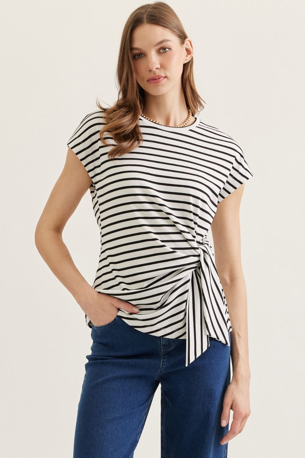 Entro Striped Cap Sleeve Top