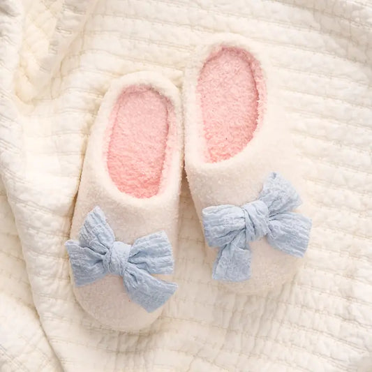 The Darling Effect Fuzzy Slippers-Betty Bow Light Blue
