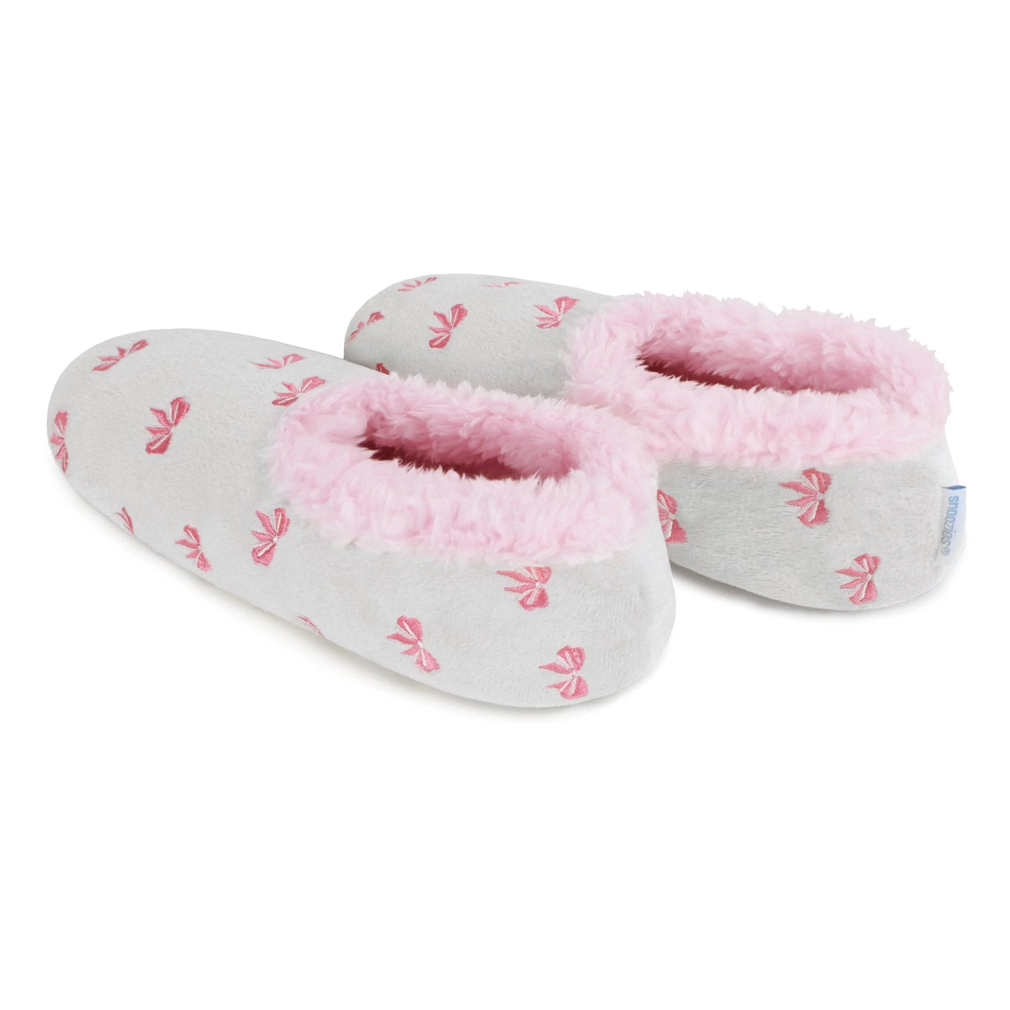 Snoozies! Womens Embroidered Bow-Utiful Slipper With Memory Foam Sole Light Grey