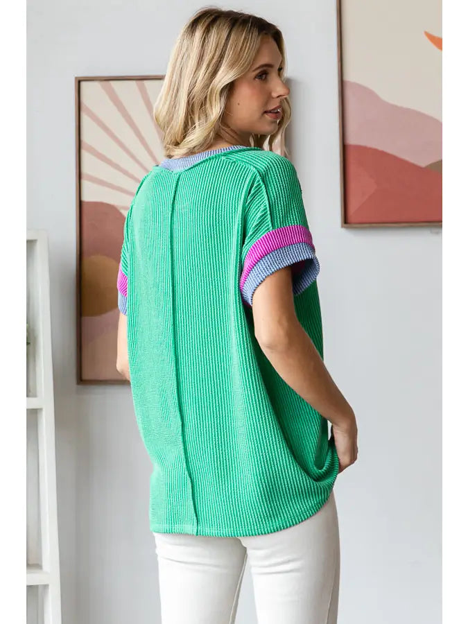 7th Ray Kelly Green Ribbed Top