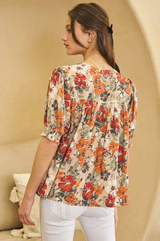Oddi Flower Printed Short Sleeve Blouse