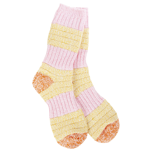 World's Softest Socks Weekend Patch Crew-Pink/Honey