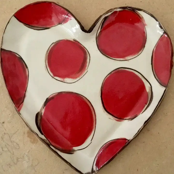 Heartfelt Traditions Small Heart Plate (Red Polka Dots)