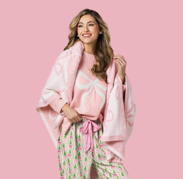MUD PIE PINK BOWS CHENILLE BLANKET
