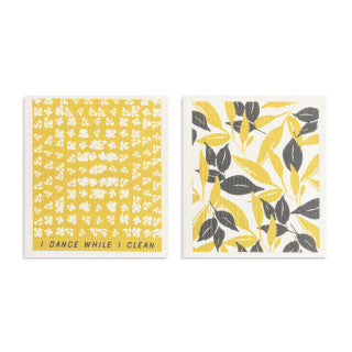 Demdaco BioDishCloths Set of 2 - GoldGreyLeaves