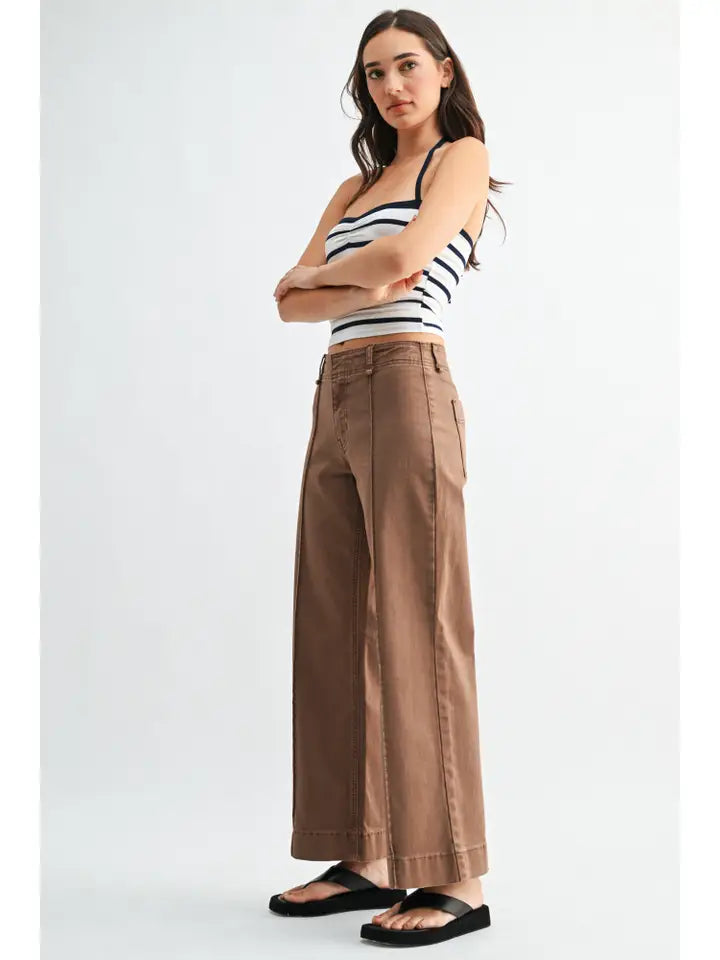 JBD Twill Seamed Wide Leg Trouser Pant - Vintage Brown