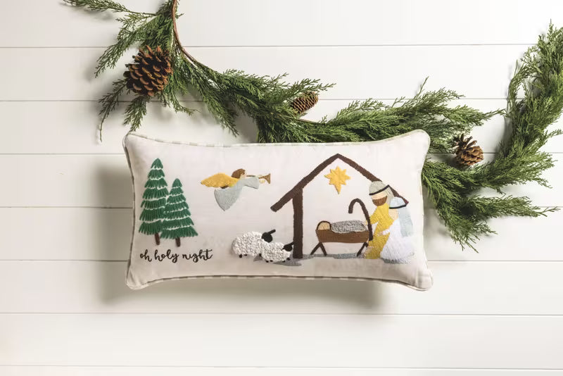 MUD PIE MANGER EMBROIDERED PILLOW