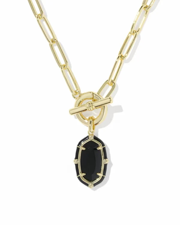 KENDRA SCOTT ELISA ENAMEL LINK AND CHAIN NECKLACE GOLD BLACK AGATE