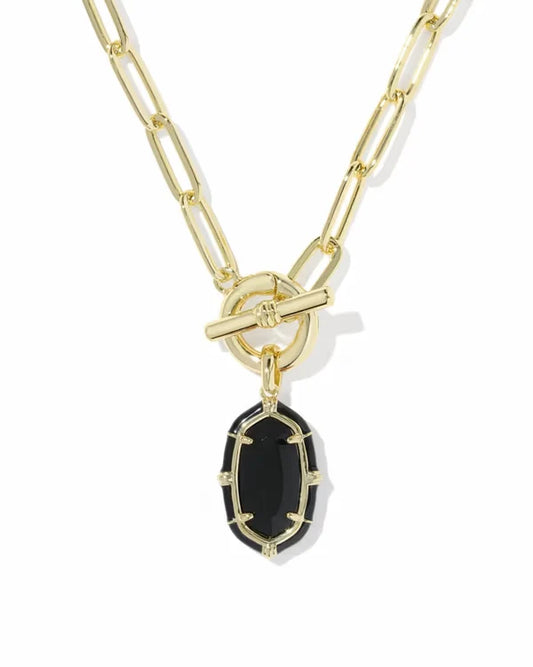 KENDRA SCOTT ELISA ENAMEL LINK AND CHAIN NECKLACE GOLD BLACK AGATE