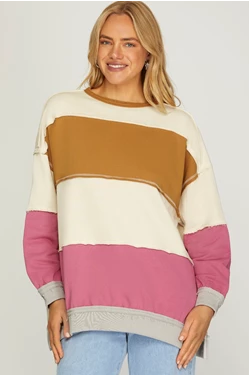 SHE & SKY OVERSIZED COLOR BLOCK FRENCH TERRY SWEATSHIRT