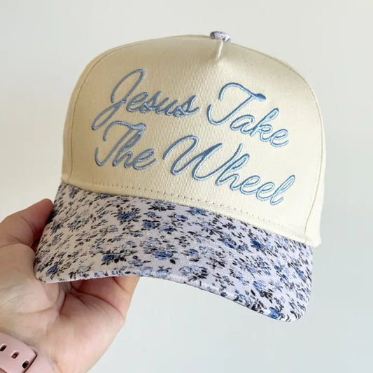 Social Statement Jesus Take the Wheel Floral Trucker Hat