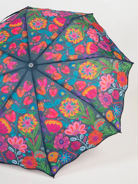 Natural Life Fold Up Umbrella-Navy Folk Flower