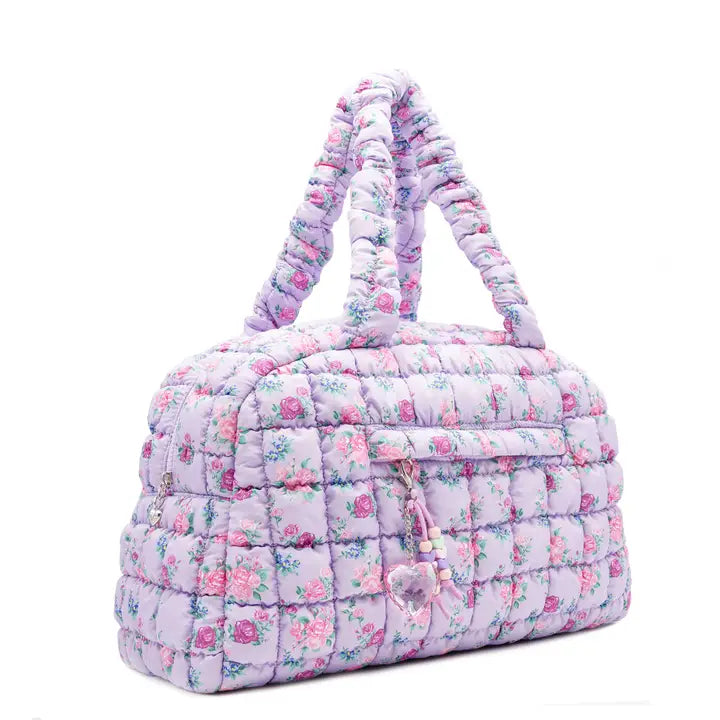OMG Accessories Quilted Scrunchies Floral Printed Medium Duffle Bag