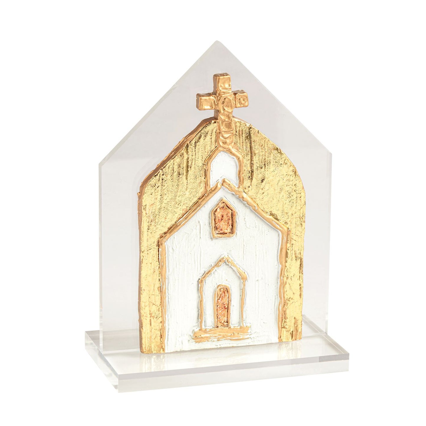 MUD PIE GOLD CHURCH ON GOLD PAINTED ACRYLIC CHURCH