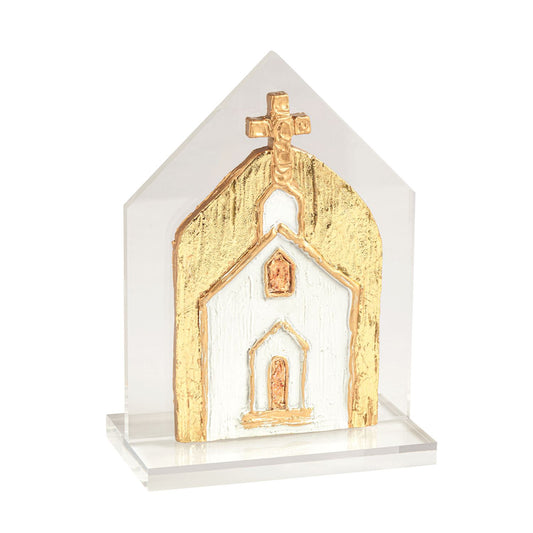 MUD PIE GOLD CHURCH ON GOLD PAINTED ACRYLIC CHURCH