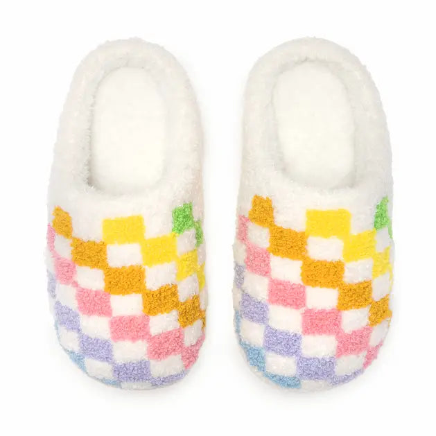 Living Royal Indoor / Outdoor Slippers - Kids - Rainbow Checkered - White