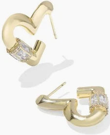 KENDRA SCOTT EMERY HEART HOOP EARRINGS GOLD WHITE CZ