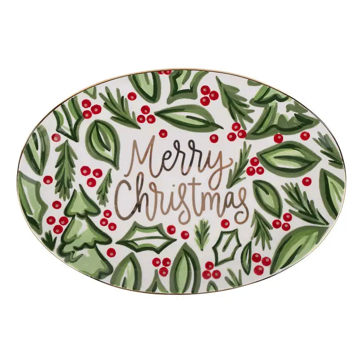 Glory Haus Christmas Holly Berry Oval Tray