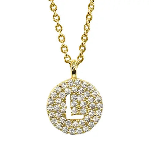 Maya J Yellow Initial Cut Out Pave Disc Necklace-L