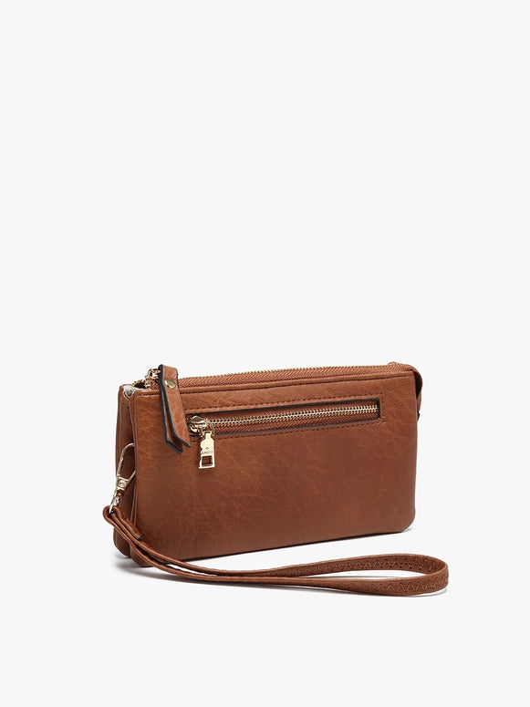 Jen & Co. Ariel Distressed Dual Compartment Wristlet Wallet-Brown