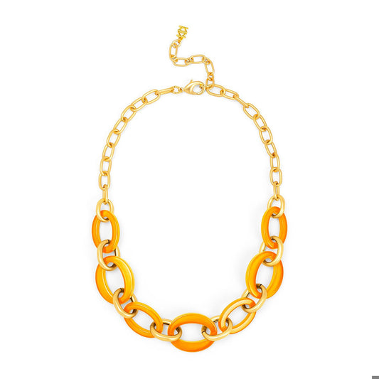 ZENZII Resin Oval Link Matte Gold Collar Necklace-Bright Orange