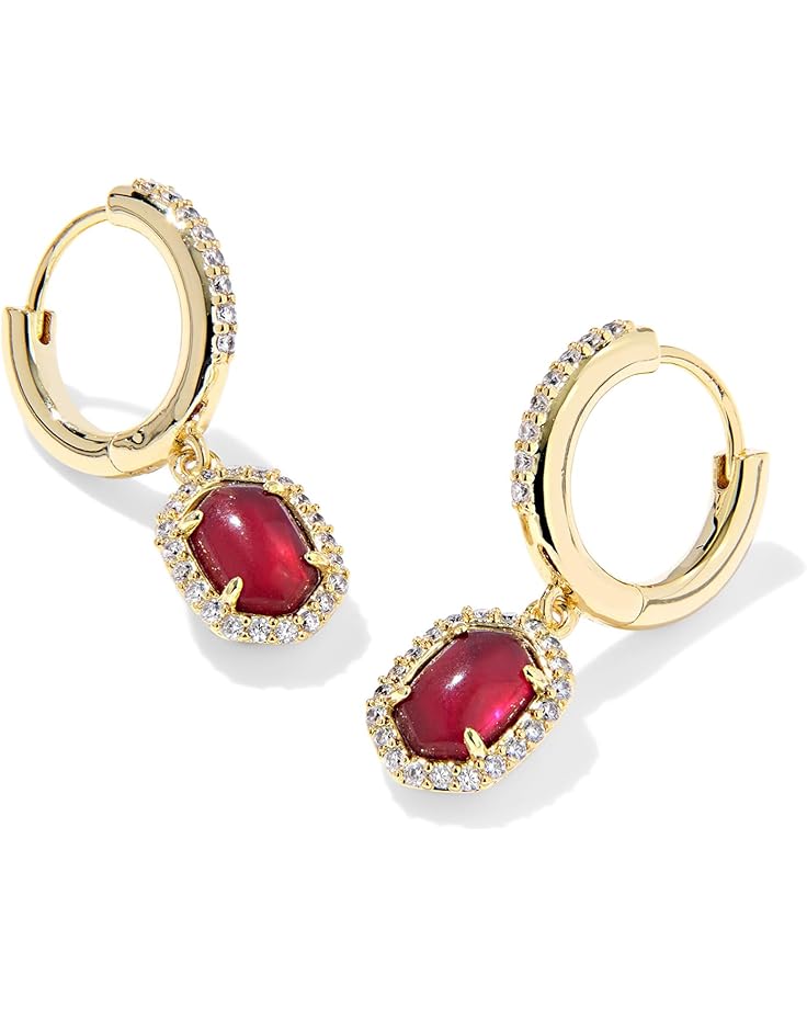 KENDRA SCOTT DAPHNE CRYSTAL FRAME HUGGIE EARRINGS GOLD DARK BURGUNDY ILLUSION