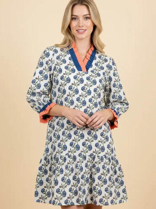 Heimish Botanical Print Tiered Mini Dress with Ruffle Trim