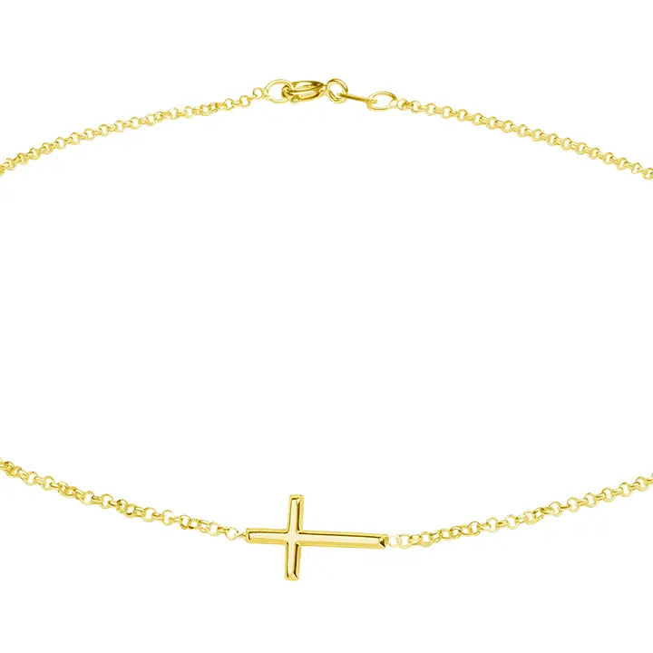 Cherished Moments 14K Gold-Plated Girls Horizontal Cross Necklace Kids & Women