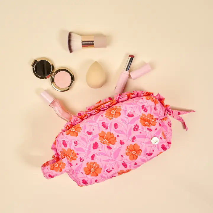 The Darling Effect Essentials Quilted Cosmetic Pouch–Poppin' Petals Hot Pink