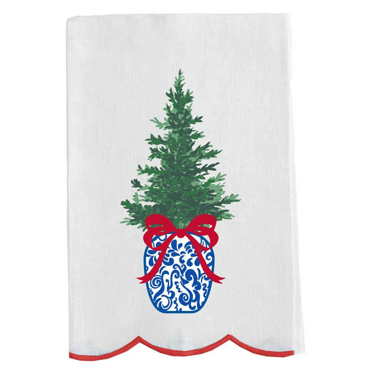 Mary Square Chinoiserie Tree Embroidered Tea Towel