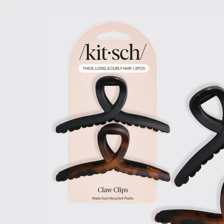 Kitsch Recycled Plastic Large Loop Claw Clips 2pc - Black & Tort