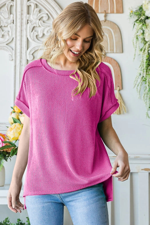 7th Ray Fuchsia Ribbed Top