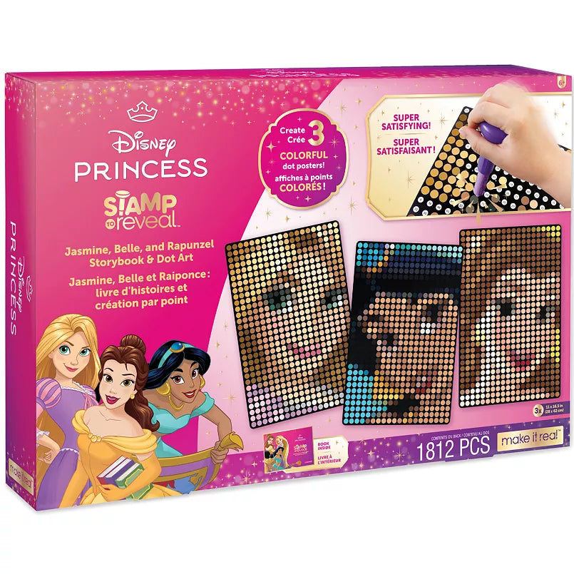Make It Real: Disney Stamp To Reveal - Jasmine, Belle, Rapunzel Storybook DIY 3 Princess Dot Posters