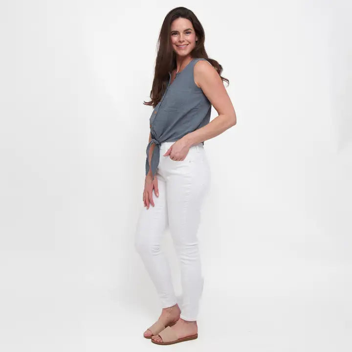 Elsie & Zoey Tank Top Jasmine Cotton Gauze Button Up Scoop Neck