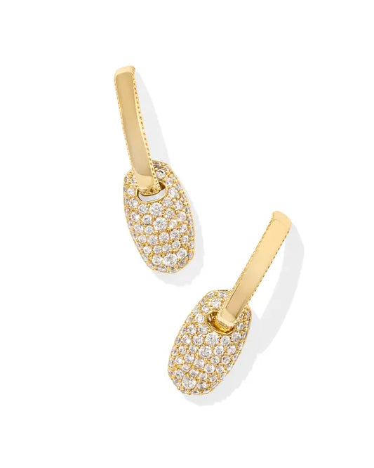 Kendra Scott Bailey Gold Pave Huggie Earrings in White Crystal