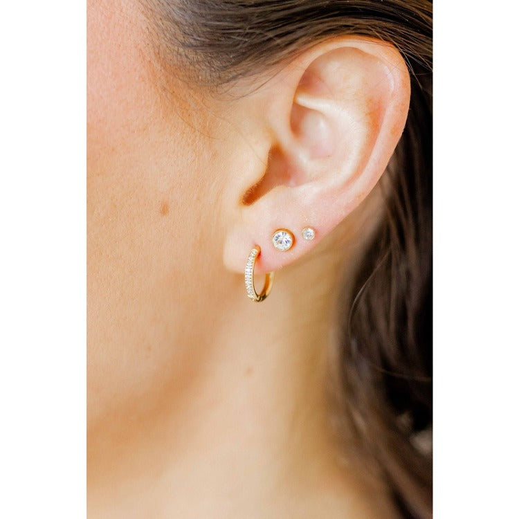 LINNY CO Screwback Stud Earrings - Micro Cooper Clear Gold