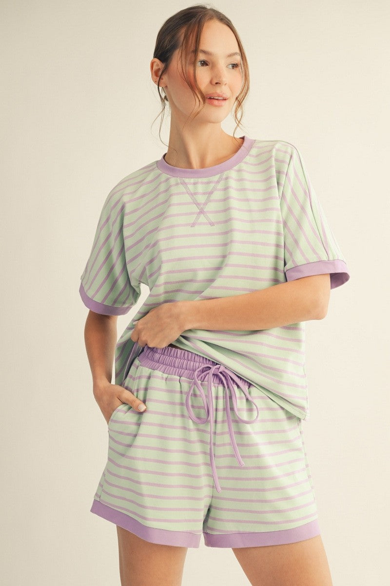 Jodifl Stripe Casual Top & Shorts Set-Mint