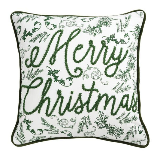 MUD PIE GREEN TOILE MERRY CHRISTMAS PILLOW