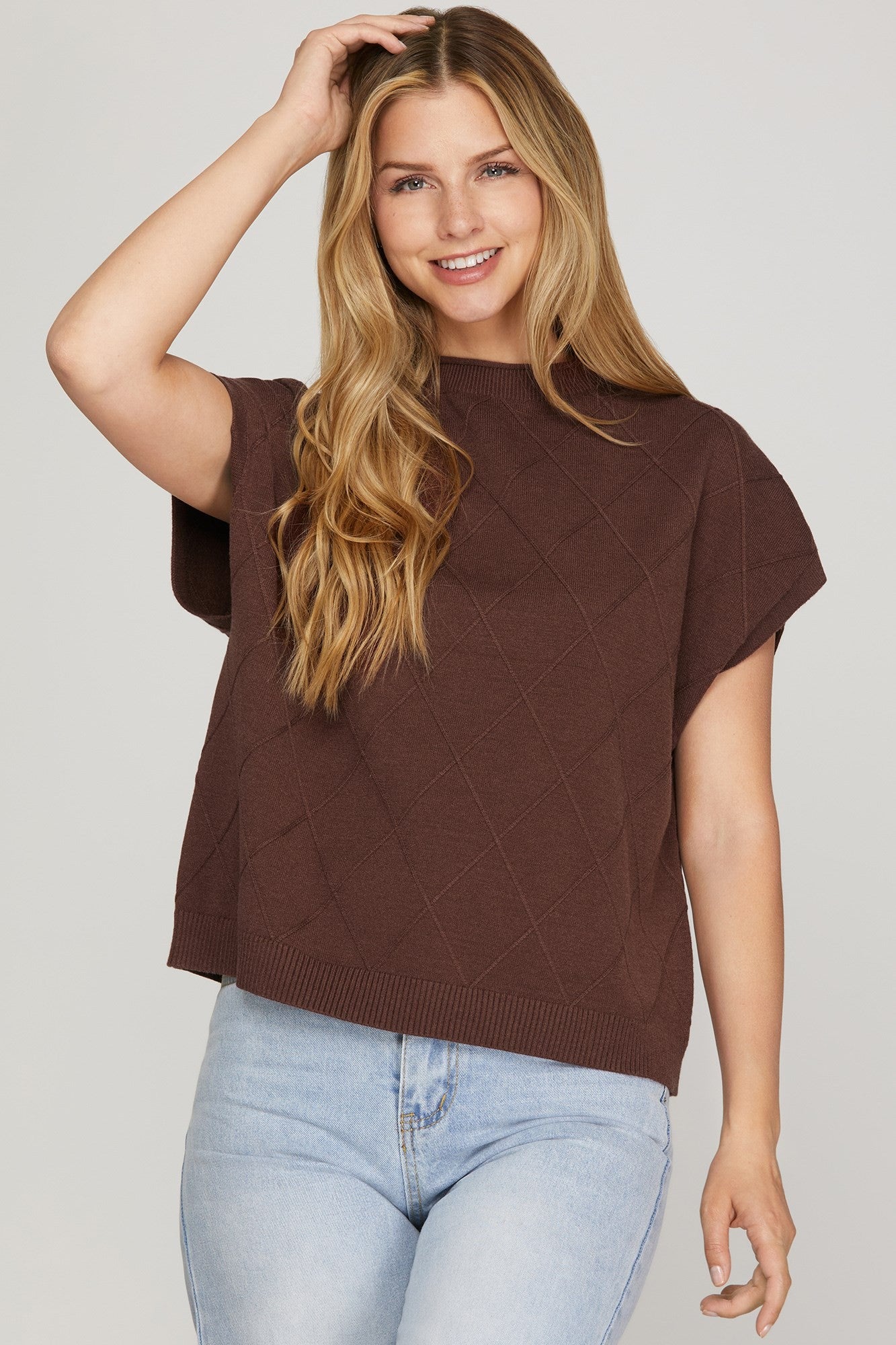 She + Sky Drop Shoulder Mock Neck Sweater Vest