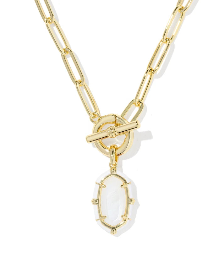 KENDRA SCOTT ELISA ENAMEL LINK AND CHAIN NECKLACE GOLD WHITE MOTHER OF PEARL